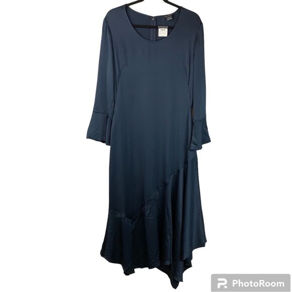 NWT Club Monaco women’s navy Long Sleeve Flounce asymmetric Dress size 10 - Picture 2 of 14